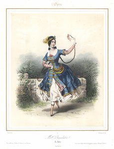 Adele Dumilatre francia balett-táncos a párizsi operában táncol, 1840 (színes litó)
