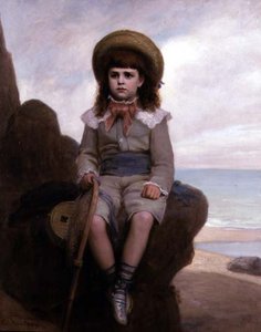 Fiú egy sziklán garnélarákhálóval alkotó: Emile Dupont-Zipcy