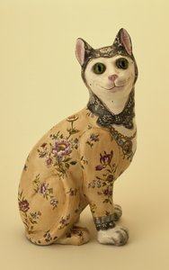 Macskafigura (ónmázas cserépedény)
