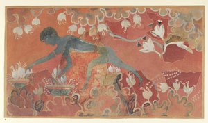 A Kék majom Sáfránygyűjtő freskó festménye a knossosi Minos palotából (Evans-freskó L/3 a) rajz), 1921 körül (papír, pigment)