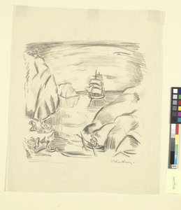 Tengeri öböl vitorlás hajóval és fürdőző nőkkel alkotó: Emile Othon Friesz