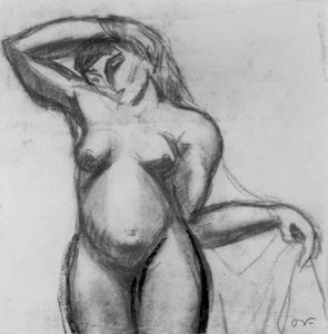 ábra tanulmány. Álló nő arca egy drapériával. alkotó: Emile Othon Friesz