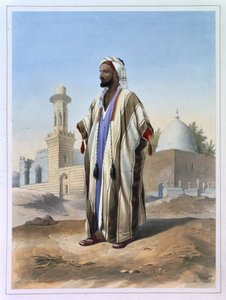 Fellah hábába öltözve, illusztráció a "The Valley of the Nile" című képből, metszet Charles Bour (1814-81), kiadó: Lemercier, 1848. alkotó: Emile Prisse d