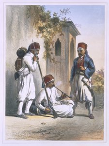 Nizamior, a török hadsereg reguláris csapatai Kankánál, illusztráció a „Nílus völgyéből”, vésette Mouilleron, kocsma. Lemercier, 1848 alkotó: Emile Prisse d