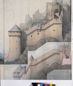 Kilátás a machicoulisra az Északi-torony és a Mont Saint Michel-i Claudine-torony között. Emile Sagot rajza. Avranches Városi Múzeum (Manche)