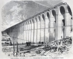 Chaumont-viadukt a Párizsból Mulhouse-ba vezető vasúton. Metszet Ralph vázlata után a „” The Illustrous World” című filmben, 1857.09.05. Magángyűjtemény.