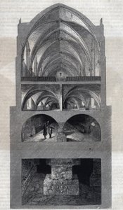 A párizsi Napóleon gimnázium keresztmetszete (ma: Lycee Henri IV). Fentről lefelé: a refektórium, a konyha, a pincék, a katakombák. Therond metszete. A „Le Magasin Picturesque” című filmben alkotó: Emile Theodore Therond