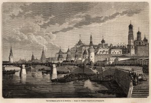 Moszkva általános képe, a Moskowából, Therond rajza, amely bemutatja M. de Bourboulon, Franciaország miniszterének Kínába tartó utazását Sanghajból Moszkvába 1859 és 1862 között. Gravírozás a „Le tour du monde”-ban, szerkesztette Edouard Charton alkotó: Emile Theodore Therond
