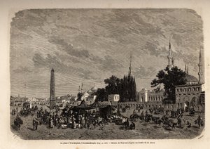 Ett Meydan tere, Konstantinápoly (a mai Isztambul, Törökország), Therond rajza F. Jeruzsálemy 1862-es török nőkről szóló tanulmányának illusztrálására. Gravírozás a „Le tour du monde”-ban, szerkesztette Edouard Charton