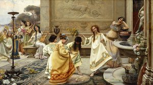 Fontinales: A szökőkutak ünnepe; Fontinales: Fete des Fontaines (olaj, vászon, három vízszintes táblával, egy jelzett, t-ben) alkotó: Emilio Vasari
