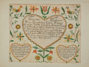 Fraktur – születési és keresztelési anyakönyvi kivonat alkotó: Emma M. Krumrine