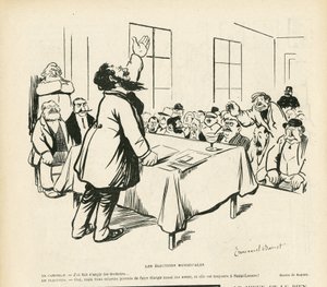 Illusztráció Emmanuel Barcetről (1870-1940) Le Rire-ben, 09/05/08 - Önkormányzati választások - Választások, politikai találkozó, találkozó, választási gyűlés, önkormányzati választások