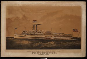 Narragansett steamship Co. világhírű gőzhajója, a Providence B M Simmons. Commander... (litográfia, színes) alkotó: Endicott Endicott