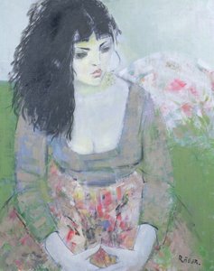 Indiai fülbevaló (sötét hajú lány zöld színben) (olaj, vászon) alkotó: Endre Roder