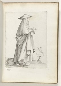 spanyol m(ulier) (cím a tárgyon) Vrouw naar rechts, spanyol nyelven: kleding. kb. 1550 Korunk különböző nemzeteinek attitűdjei (sorozat címe) alkotó: Enea Vico