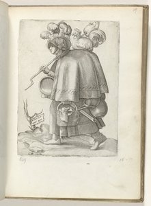Német katona felesége (cím a tárgyon) Duitse soldatenvrouw, gekleed volgens de mode van ca. 1550 Korunk különböző nemzeteinek hozzáállása alkotó: Enea Vico