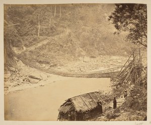 Cane függőhíd a Teesta felett, Bhootan felé tartva.  Darjeeling kilátásai. 1870-es évek alkotó: English Photographer