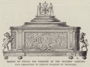 Koporsó, amelyben a Freedom of the Drapers Company-t átadták Károly dán hercegnek alkotó: English Photographer