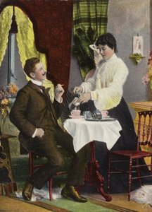 Pár együtt teát iszik (chromolitho) alkotó: English Photographer