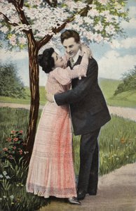 Egy virágzó fa alatt ölelkező pár (chromolitho) alkotó: English Photographer
