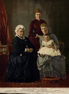 A jogdíj négy generációja (Viktória királynő, Beatrice hercegnő, Victoria Alberta hercegnő és Alice hercegnő)