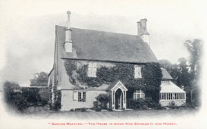 Ház a gloucestershire-i Long Marston faluban, ahol II. Károly királyt elrejtették, miután megszökött, miután hadserege vereséget szenvedett a worcesteri csatában. alkotó: English Photographer