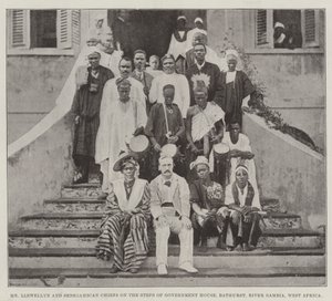 Llewellyn úr és a szenegambiai vezetők a kormányház lépcsőjén, Bathurst, Gambia folyó, Nyugat-Afrika alkotó: English Photographer