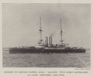 Rendelve a Chinese Waters-nek, HMS Goliath, ikercsavaros csatahajó, 1. osztály, páncélozott, 12 950 tonna alkotó: English Photographer