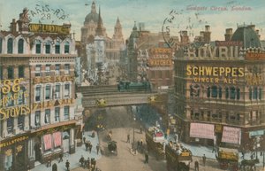 A londoni Ludgate Circus képeslapja, 1913-ban küldve (kézzel színezett fotó) alkotó: English Photographer