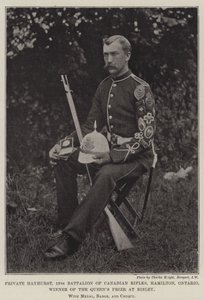 Hayhurst közlegény, a kanadai puskák 13. zászlóalja, Hamilton, Ontario, a Bisley-i Queens-díj nyertese, éremmel, jelvénnyel és csekkel alkotó: English Photographer