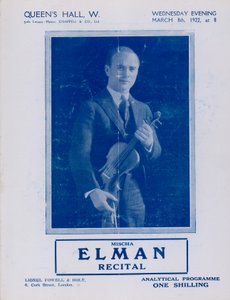 A Mischa Elman előadás programja, Queens Hall, 1922. március 8-án alkotó: English Photographer