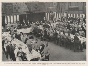 Sir Redvers Bullers válasza kritikusainak, a tábornoknak és Sir Howard Vincentnek a Queens Winchester puskás önkénteseinek tartott ebédjén, október 10. alkotó: English Photographer
