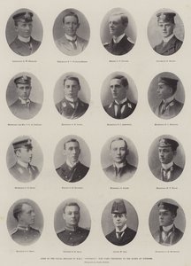 A HMS Powerful haditengerészeti brigádjának néhány tagja, akiket bemutattak a királynőnek Windsorban