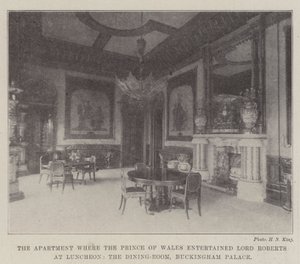 Az apartman, ahol a walesi herceg megvendégelte Lord Robertst az ebéden, az étkező, a Buckingham-palota alkotó: English Photographer