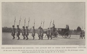 Az Assize-menet Chesterben, a Javelin férfiak az új Beefeaters jelmezben alkotó: English Photographer