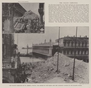 A velencei Szent Márk-templom, a törmelék a Piazza-ban és a Palazzo Reale sérült sarka