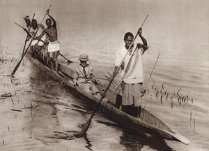 A walesi herceg egy csónakban a Zambezi folyón (fekete-fehér fotó) alkotó: English Photographer