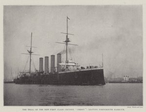 Az új első osztályú Cruiser Cressy próbaverziója, elhagyja Portsmouth kikötőjét alkotó: English Photographer