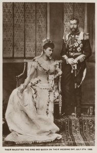György herceg, York hercege (később V. György király) és Mária tecki hercegnő (később Mária királynő) esküvője (fekete-fehér fénykép) alkotó: English Photographer
