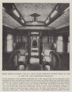 Harmadik osztályú ebédlőautó a nyugati parti folyosó expresszvonaton az L és az ÉNy-i és a Caledonian Railways alkotó: English Photographer