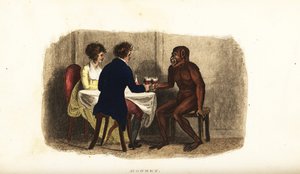 18. századi holland pár bort iszik egy borneói orangutánnal az étkezőasztalnál alkotó: English School