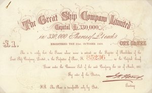 A The Great Ship Company Limited által kibocsátott 1 GBP értékű részvényjegy alkotó: English School