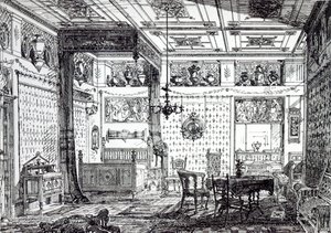 Egy hálószoba, a "The House-Furnisher and Decorator"-ból, 1872. december 1. alkotó: English School