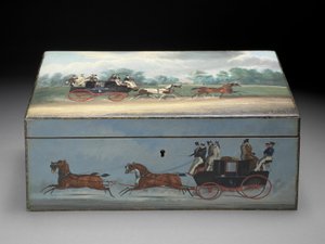 Szivardoboz a Taglioni nyomatok jeleneteivel festve, 1840 körül (olaj, gyümölcsfa) (hátulnézethez lásd: 285536) alkotó: English School