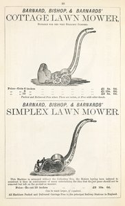 A Cottage and Simplex fűnyíró, illusztráció egy kertészeti katalógusból, kiadó: Barnard Bishop & Barnard, 1878 alkotó: English School
