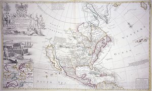 Észak-Amerika kétoldalas térképe, 1708-20 körül alkotó: English School