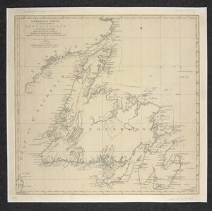 Új-Fundland szigetének általános diagramja a sziklákkal és szondákkal, felmérések alapján készült... James Cook és Michael Lane alkotó: English School