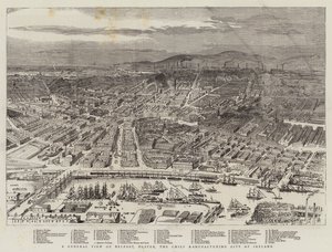 Belfast, Ulster, Írország vezető gyártóvárosának általános képe (metszet) alkotó: English School