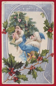 "A Happy Christmas", Victorian card (chromolitho) alkotó: English School
