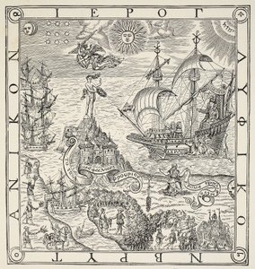 Nagy-Britannia hieroglifája, a John Dee (1527-1609) tökéletes hajózási művészetéhez kapcsolódó tábornok és ritka emlékművek homlokzata, 1577 alkotó: English School